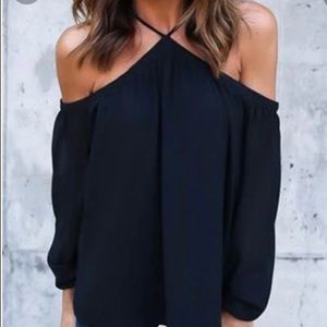 Long sleeve black cold shoulder top